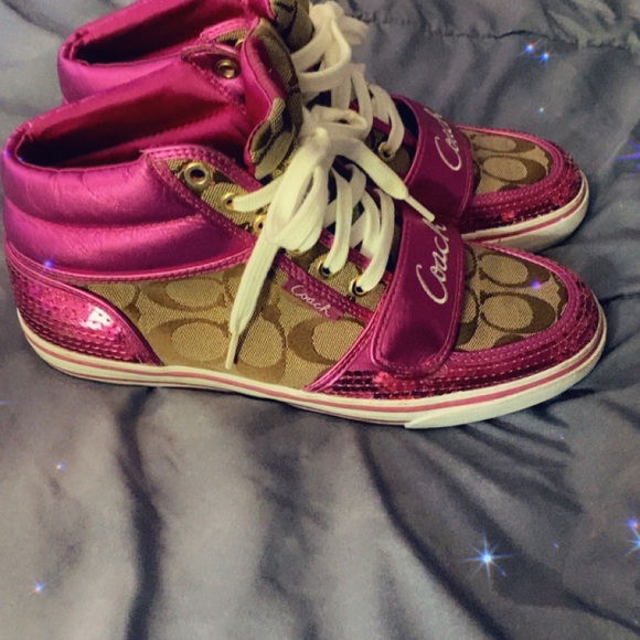 Coach womens Pink and Brown Sneakers size 8.5 - Picture 4 of 5